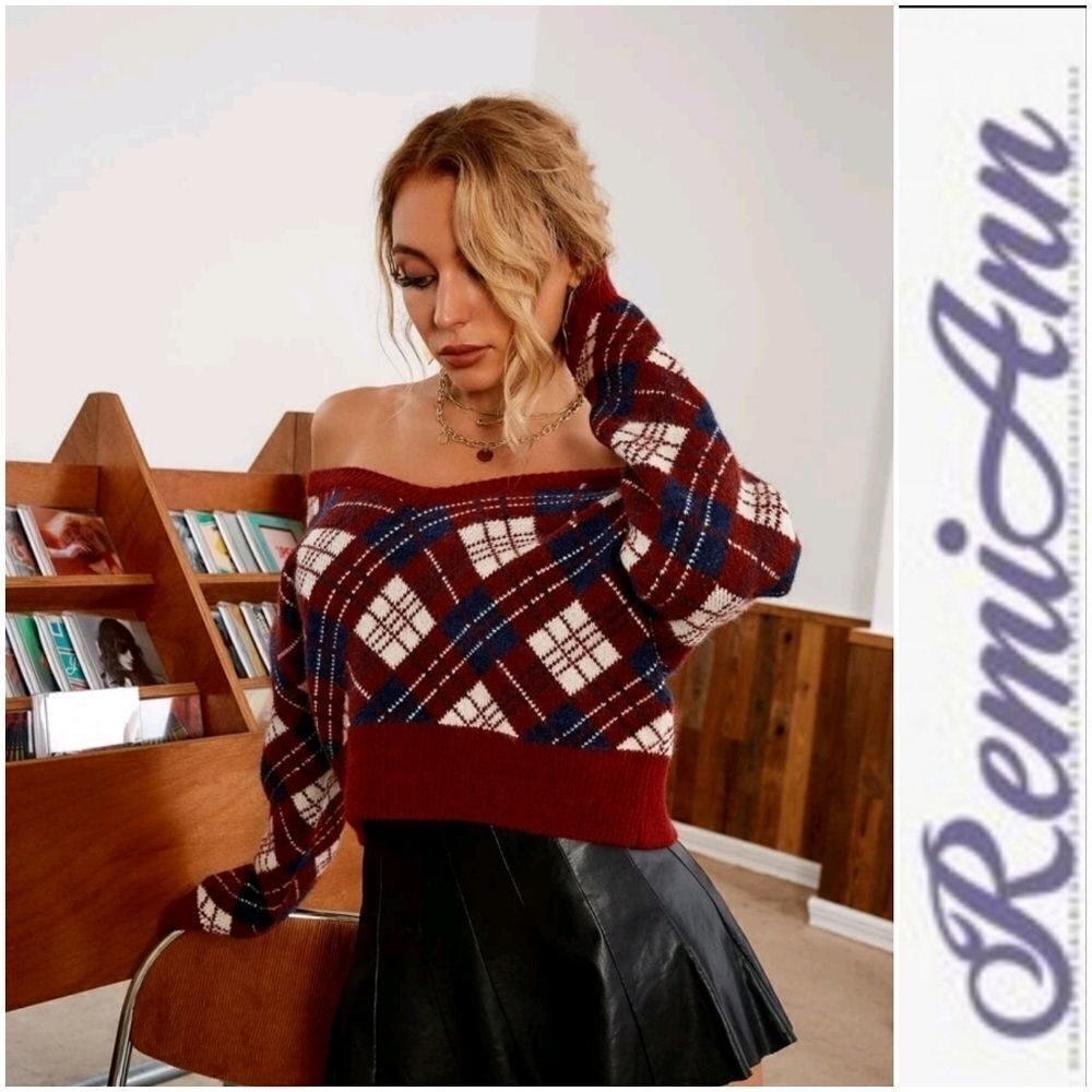 Plaid Drop Shoulder Knit Sweater